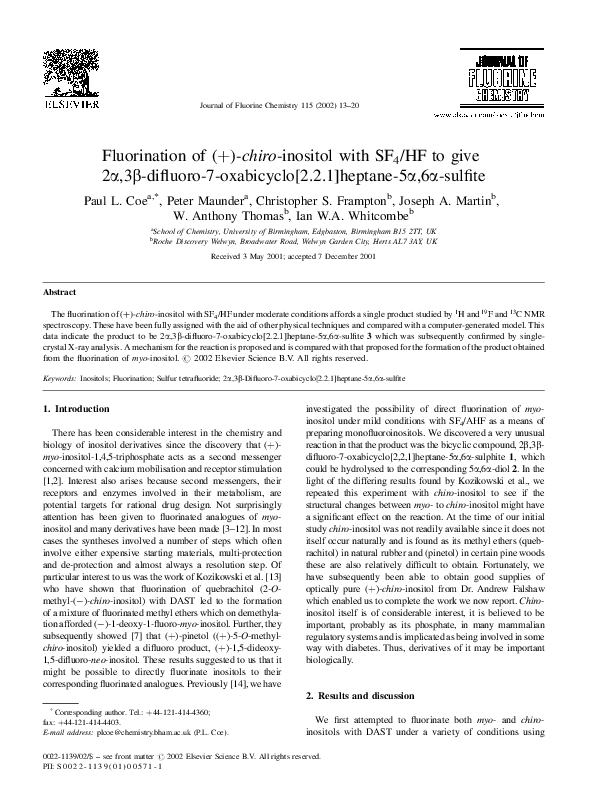 (PDF) Fluorination of (+)-chiro-inositol with SF4/HF to give 2α,3β ...