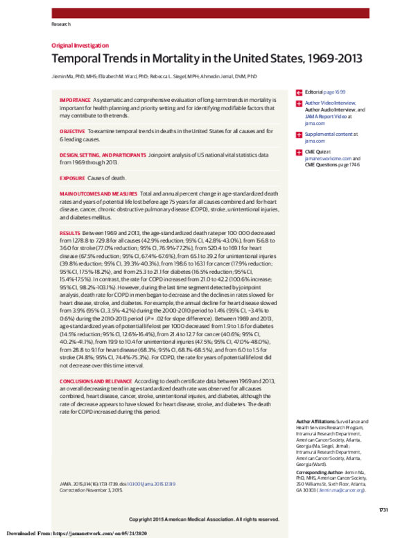 (PDF) Temporal Trends in Mortality in the United States, 1969-2013
