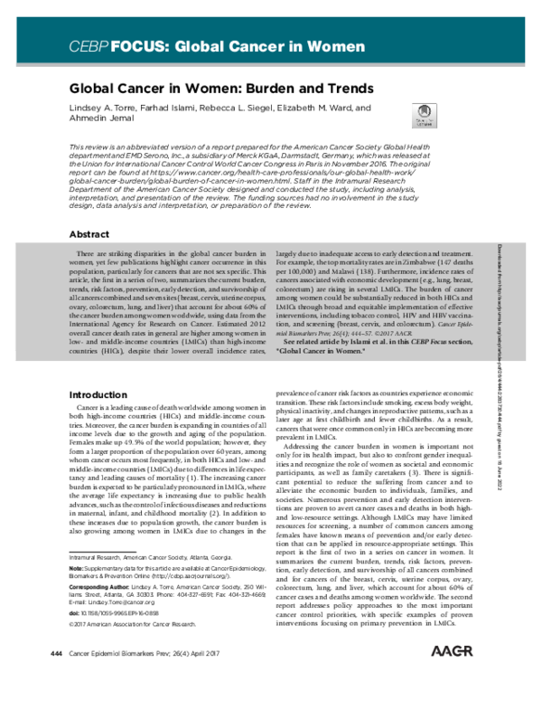(PDF) Global Cancer in Women: Burden and Trends