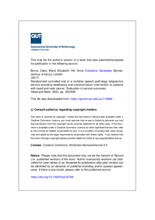 (PDF) Randomized controlled trial of a multisite speech pathology ...