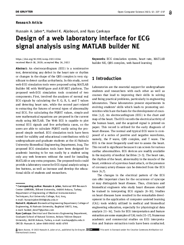 (PDF) Design of a web laboratory interface for ECG signal analysis ...