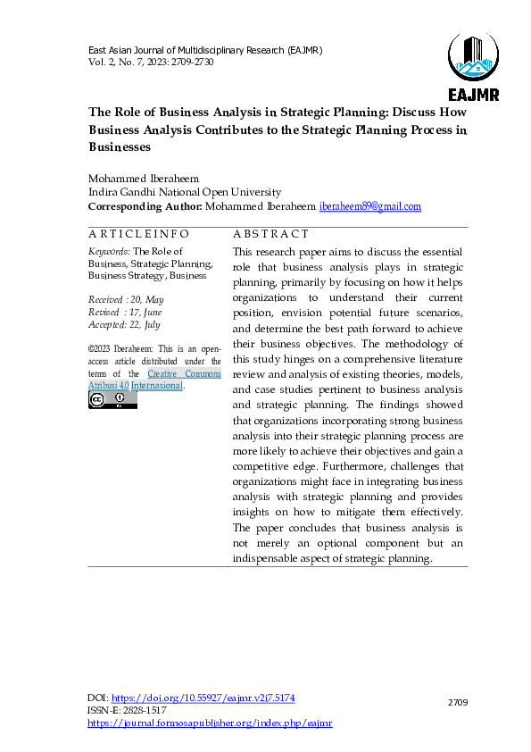 (PDF) The Role of Business Analysis in Strategic Planning: Discuss How ...
