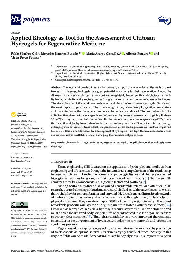 (PDF) Applied Rheology as Tool for the Assessment of Chitosan Hydrogels ...