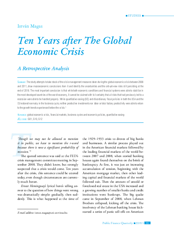 (PDF) István Magas Ten Years after The Global Economic Crisis A ...