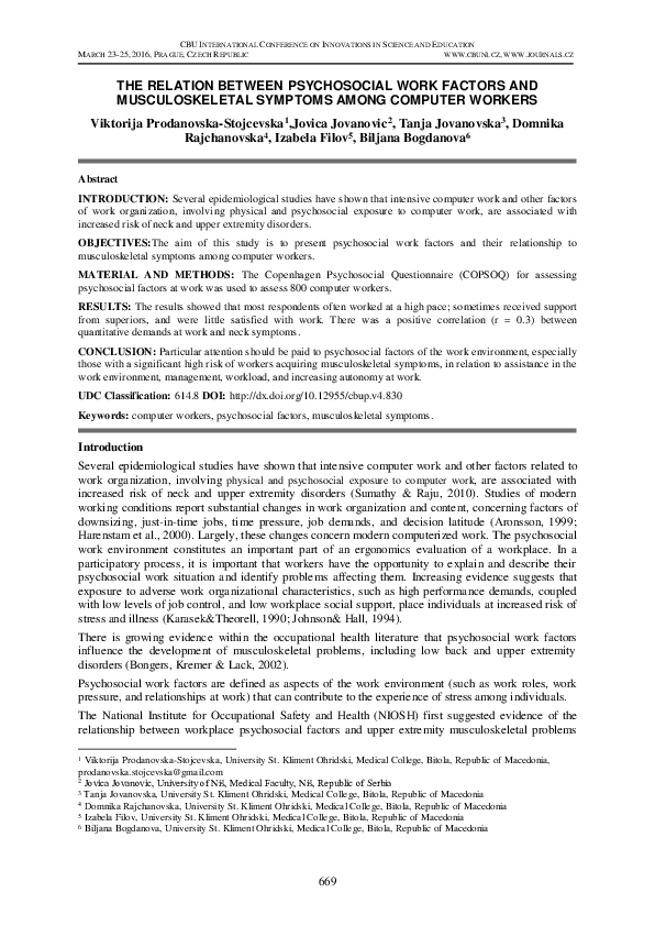 (PDF) The Relation Between Psychosocial Work Factors and ...