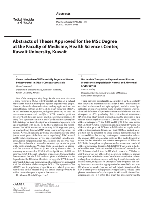 (PDF) Abstracts of Theses Approved for the MSc Degree at the Faculty of ...