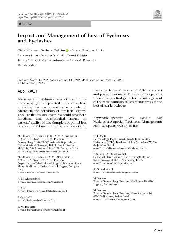 (PDF) Impact and Management of Loss of Eyebrows and Eyelashes
