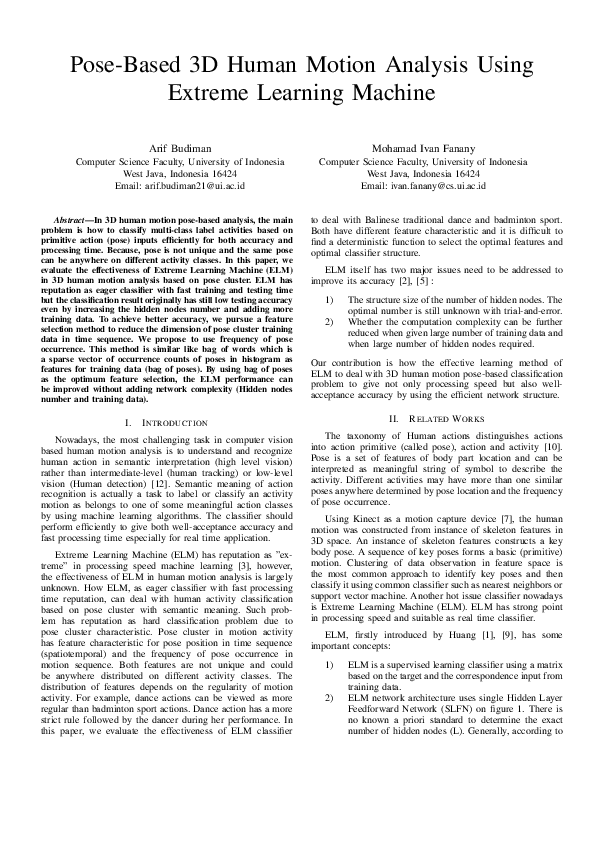 (PDF) Pose-based 3D human motion analysis using Extreme Learning Machine