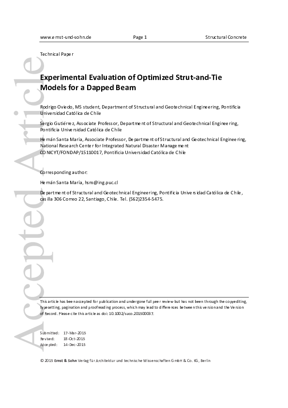 (PDF) Experimental evaluation of optimized strut-and-tie models for a ...
