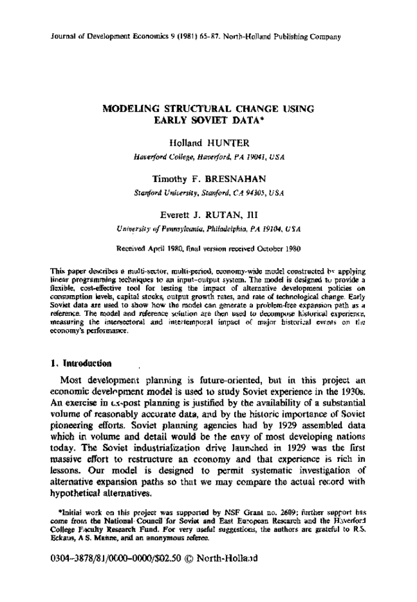 (PDF) Modeling structural change using early Soviet data | Everett ...