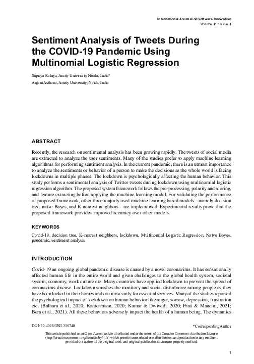 (PDF) Sentiment Analysis of Tweets During the COVID-19 Pandemic Using ...