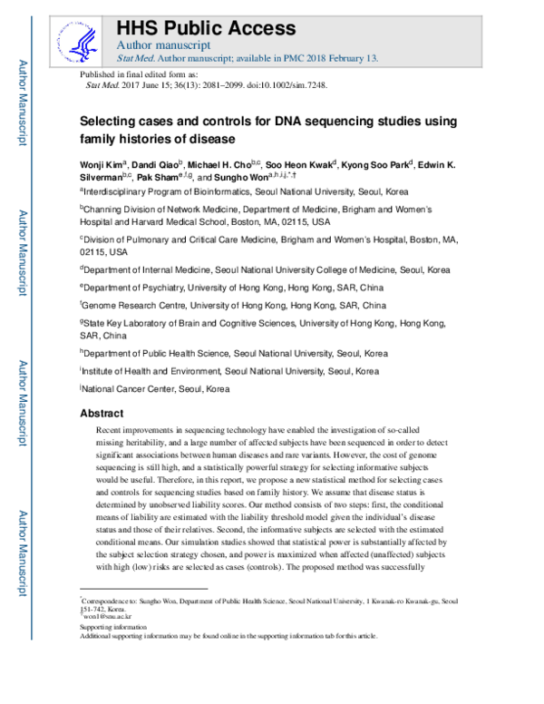 (PDF) Selecting cases and controls for DNA sequencing studies using ...