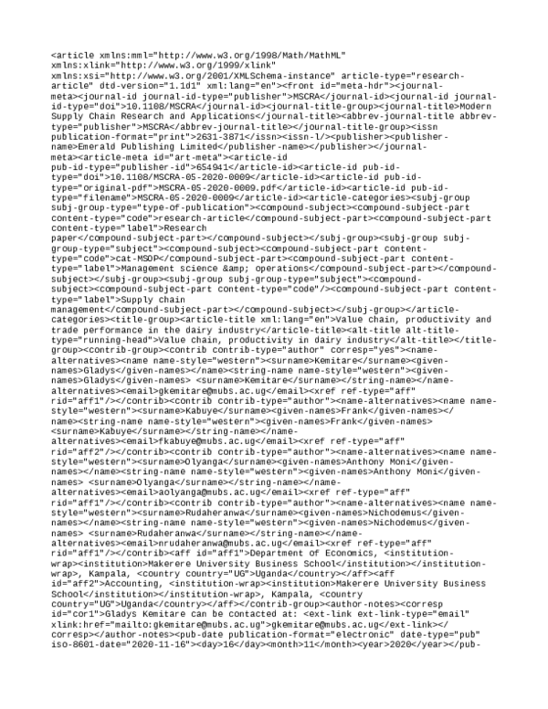 Value chain, productivity and trade performance in the dairy industry