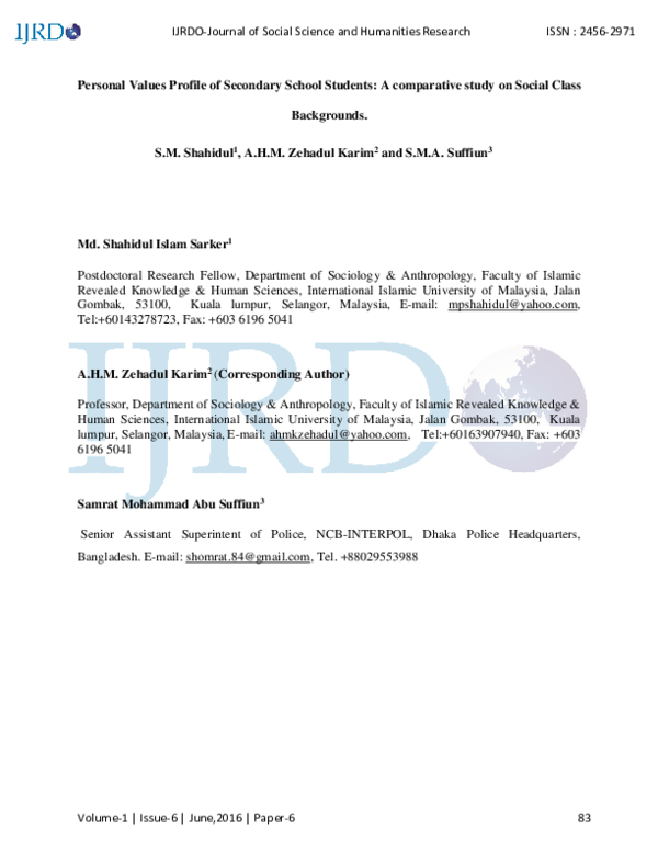 (PDF) Personal values profile of secondary school students: A ...