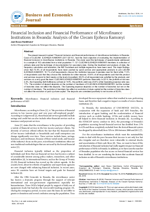 (PDF) Financial Inclusion and Financial Performance of Microfinance ...