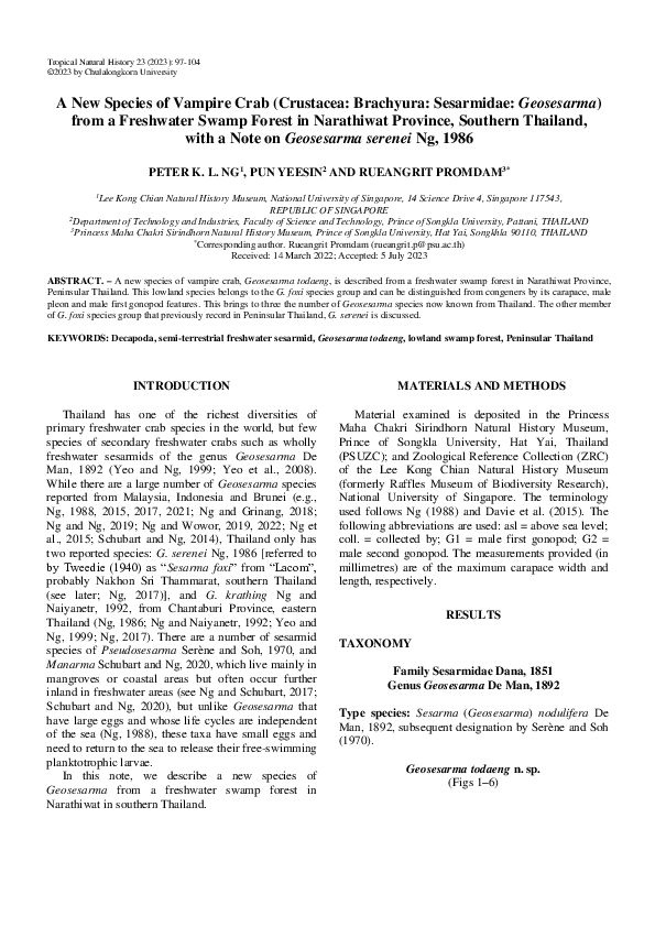 (PDF) A New Species of Vampire Crab (Crustacea: Brachyura: Sesarmidae ...
