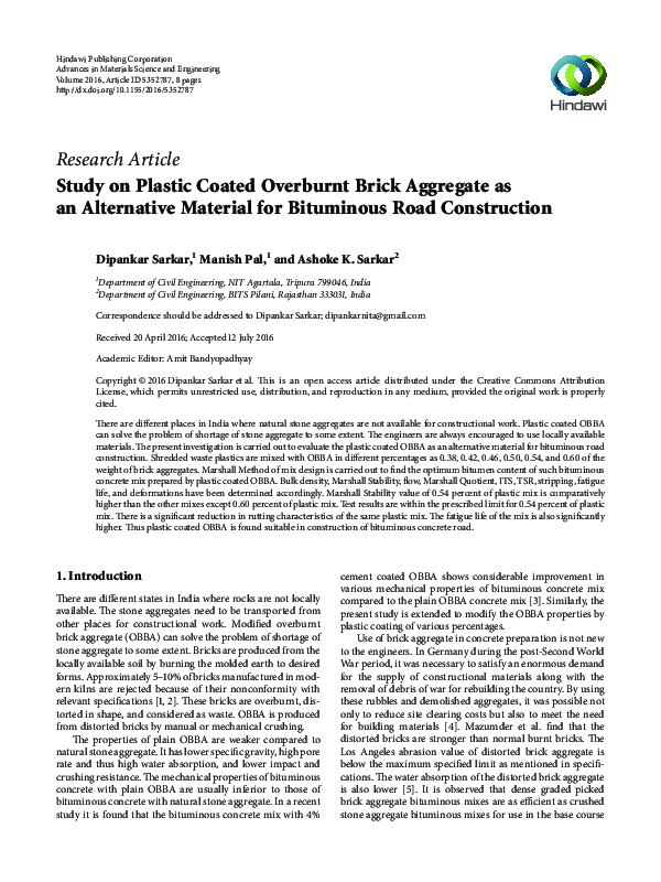(PDF) Study on Plastic Coated Overburnt Brick Aggregate as an ...