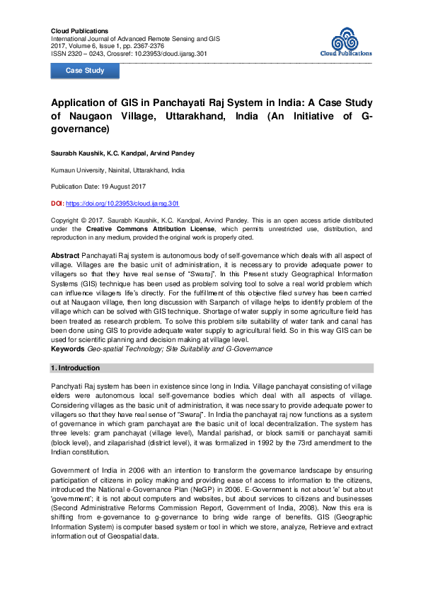 Pdf Application Of Gis In Panchayati Raj System In India A Case