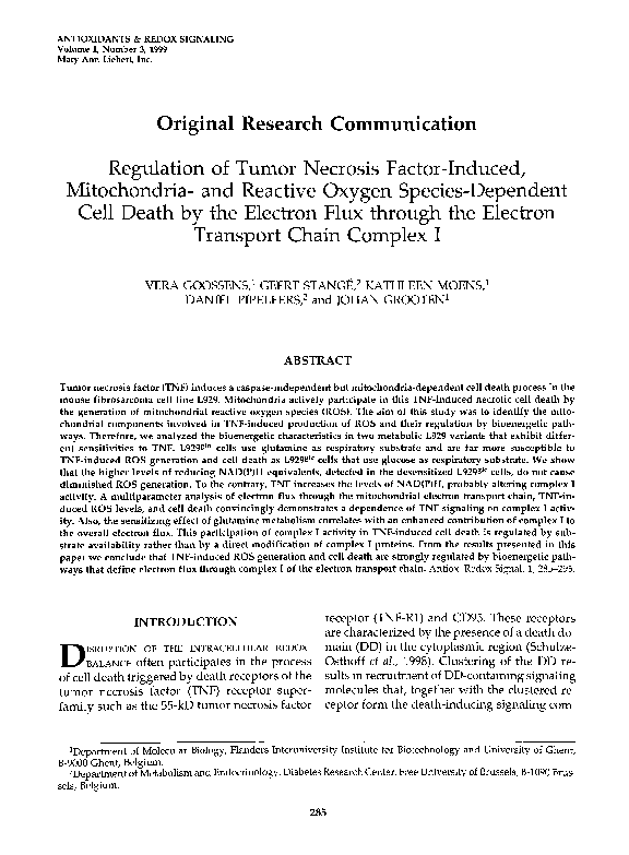 (PDF) Regulation of Tumor Necrosis Factor-Induced, Mitochondria- and ...