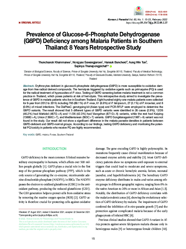 (PDF) Prevalence of Glucose-6-Phosphate Dehydrogenase (G6PD) Deficiency ...