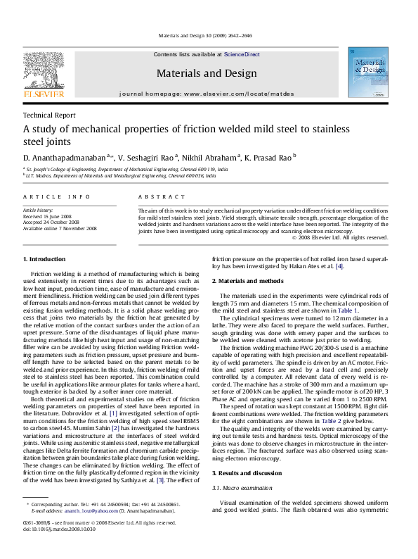(PDF) A study of mechanical properties of friction welded mild steel to ...