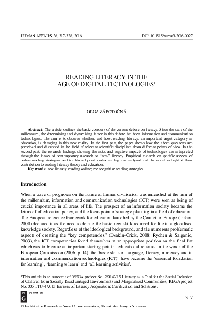 (PDF) Reading literacy in the age of digital technologies1