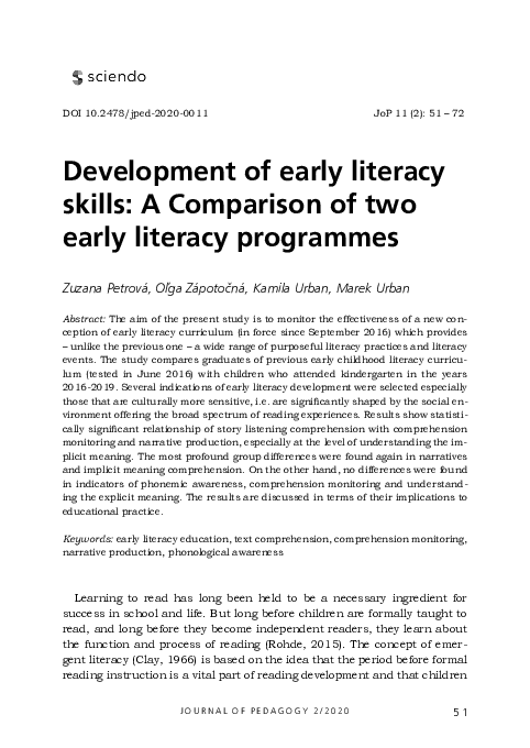 (PDF) Development of early literacy skills: A Comparison of two early ...