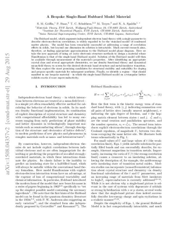 (PDF) A bespoke single-band Hubbard model material