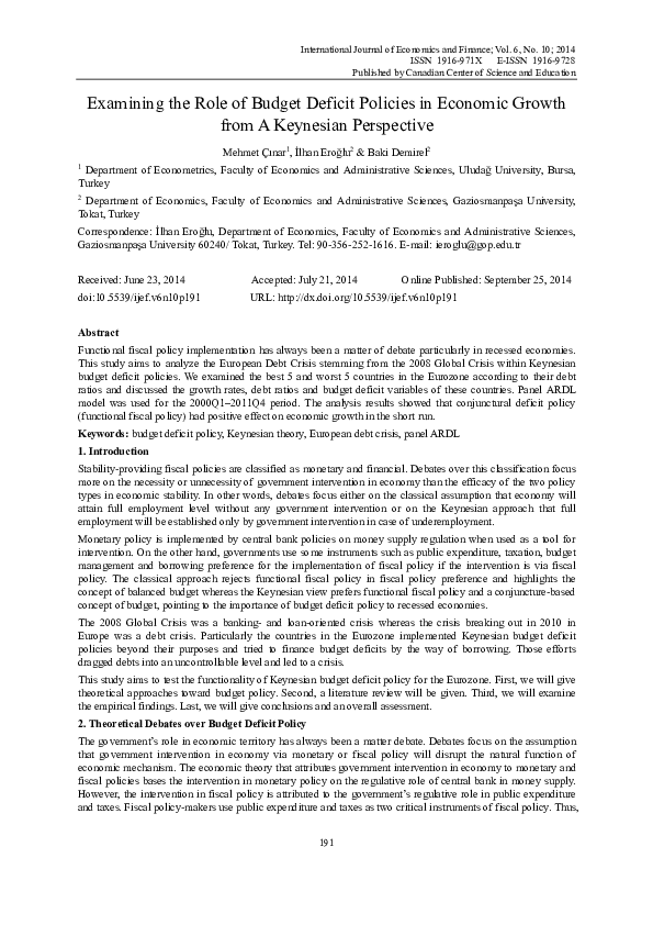 (PDF) Examining the Role of Budget Deficit Policies in Economic Growth ...