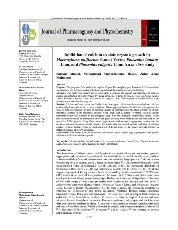 (PDF) Inhibition of calcium oxalate crystals growth by Macrotyloma ...