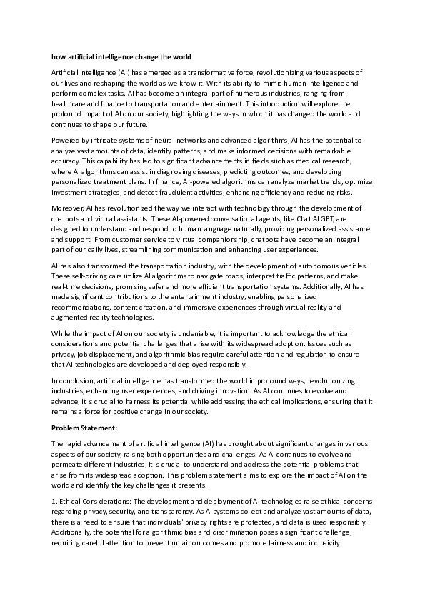 (DOC) How artificial intelligence change the world