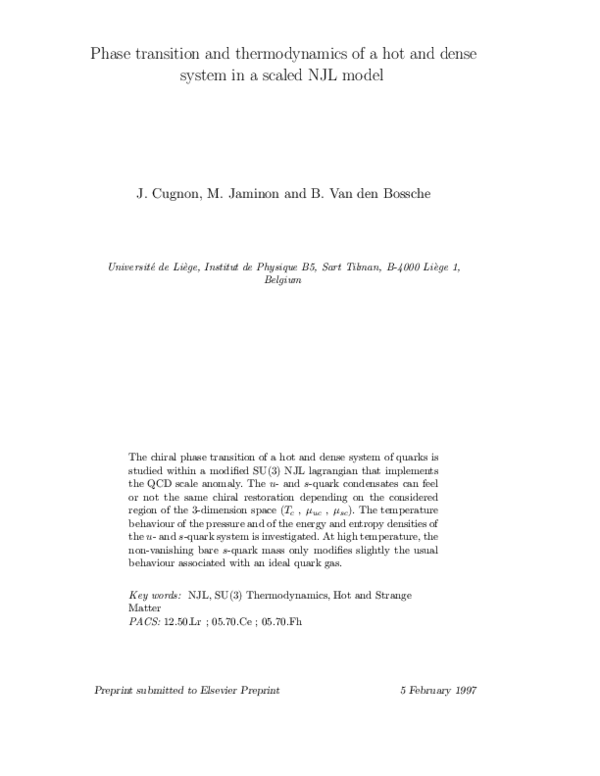 (PDF) Phase transition and thermodynamics of a hot and dense system in ...
