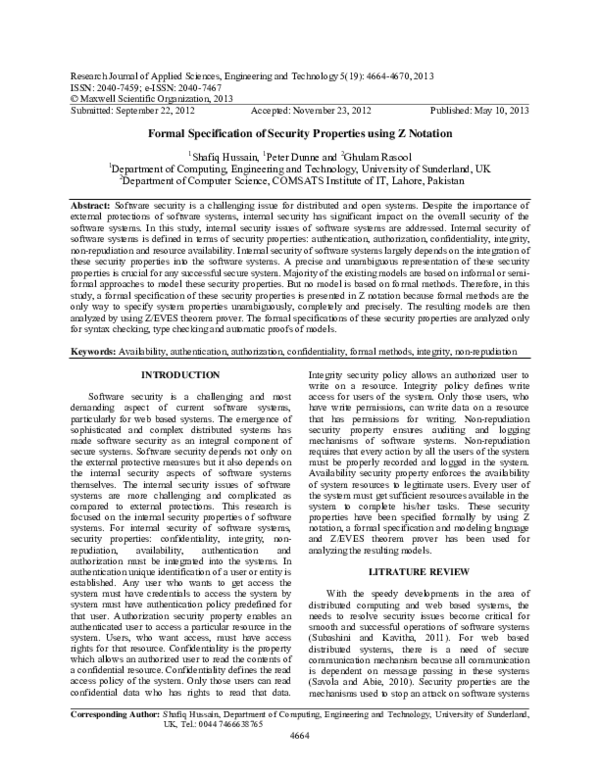 (PDF) Formal Specification of Security Properties using Z Notation