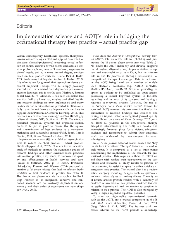 (PDF) Implementation science and AOTJ 's role in bridging the ...