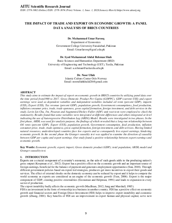 (PDF) THE IMPACT OF TRADE AND EXPORT ON ECONOMIC GROWTH: A PANEL DATA ...