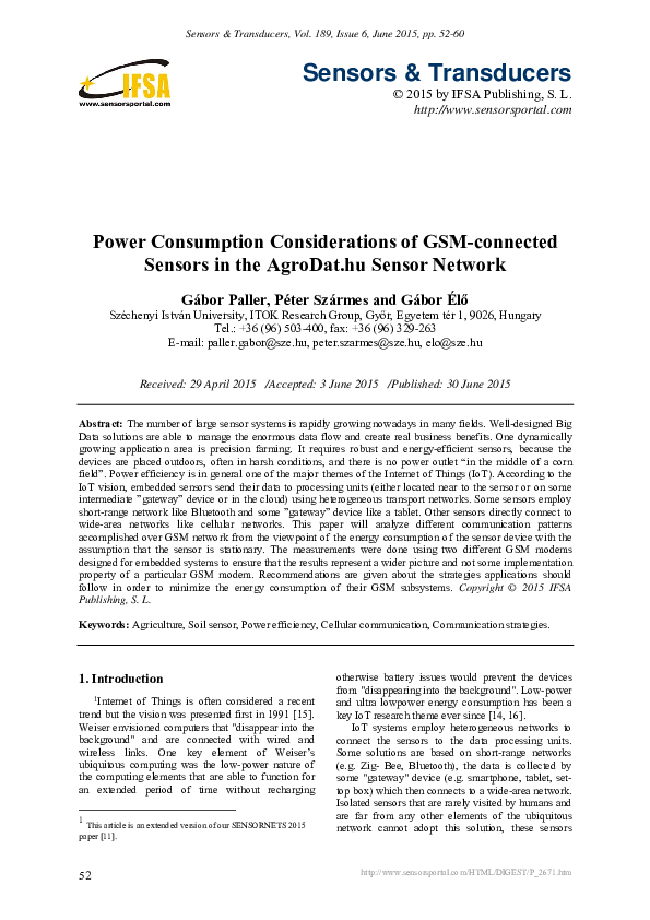 (PDF) Power Consumption Considerations of GSM-connected Sensors in the ...
