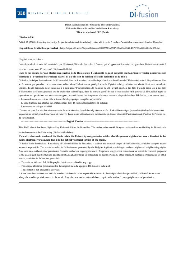 (PDF) Assembly Line Design