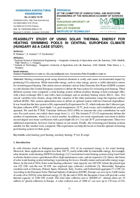 (PDF) Feasibility Study of Using Solar Thermal Energy for Heating ...