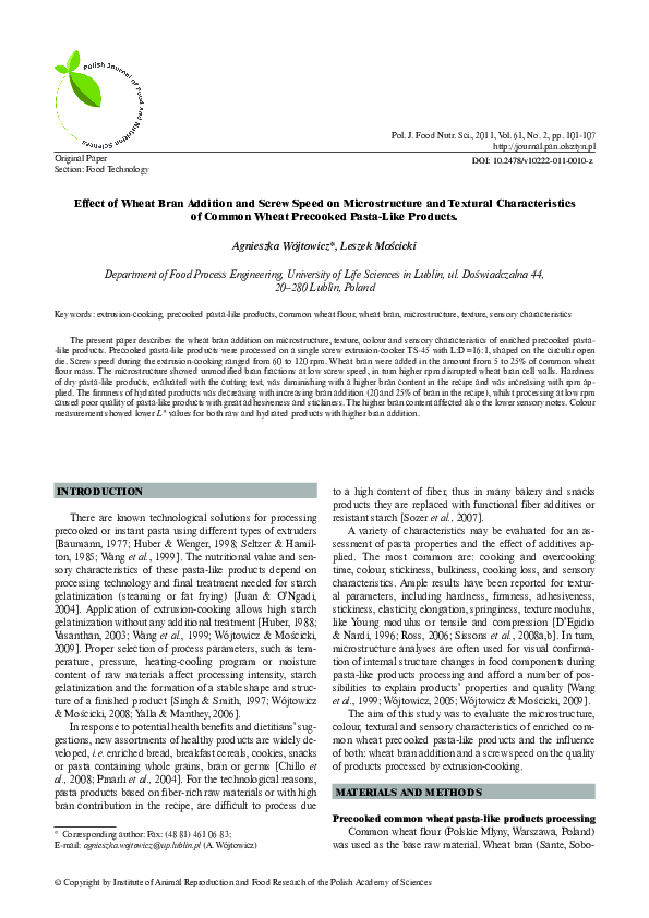 Snapshot of Effect Of Wheat Bran Addition And Screw Speed On Microstructure