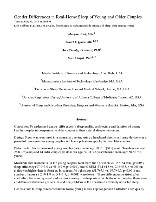 (PDF) Gender differences in real-home sleep of young and older couples