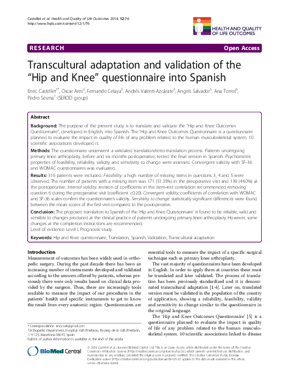 (PDF) Transcultural adaptation and validation of the "Hip and Knee ...