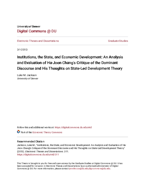 (PDF) Institutions, the State, and Economic Development: An Analysis ...