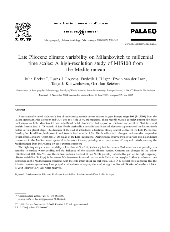 (PDF) Late Pliocene climate variability on Milankovitch to millennial ...