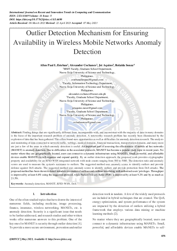 (PDF) Outlier Detection Mechanism for Ensuring Availability in Wireless ...