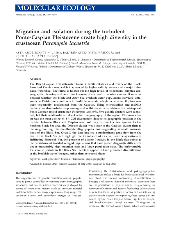 (PDF) Migration and isolation during the turbulent Ponto-Caspian ...