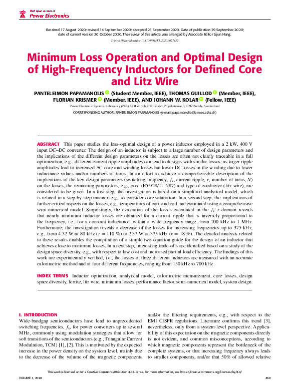 (PDF) Minimum Loss Operation and Optimal Design of HighFrequency