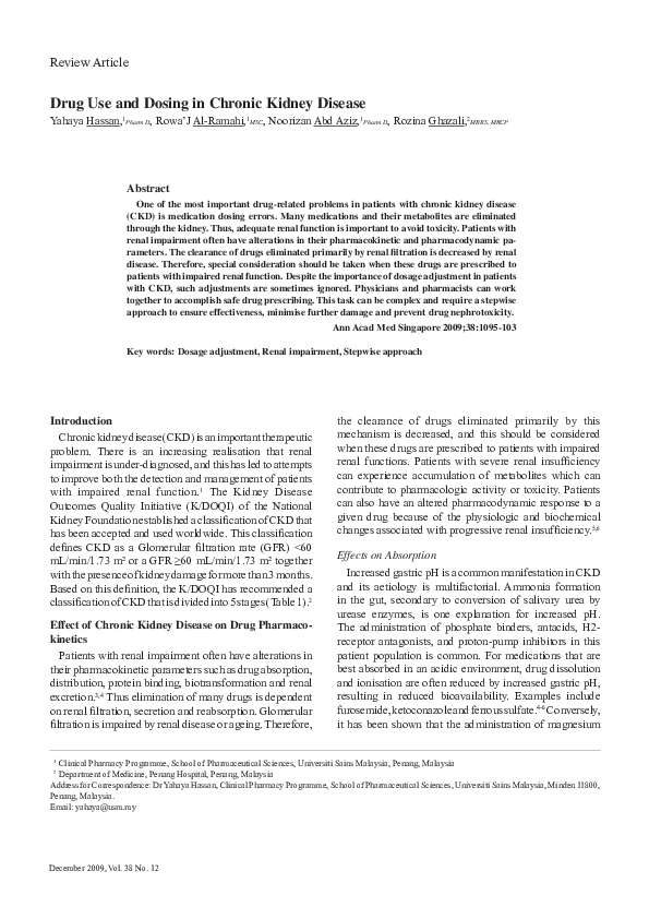 (PDF) Drug Use and Dosing in Chronic Kidney Disease