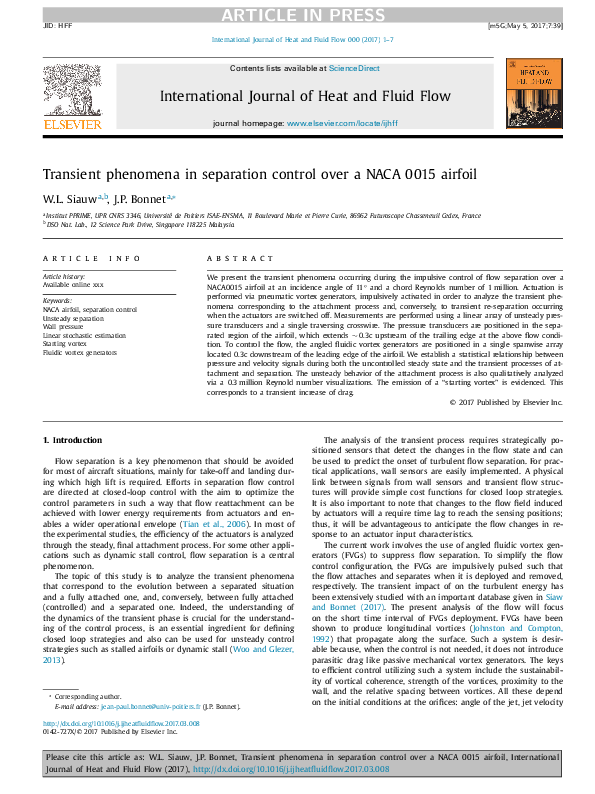 (PDF) Transient phenomena in separation control over a NACA 0015 airfoil