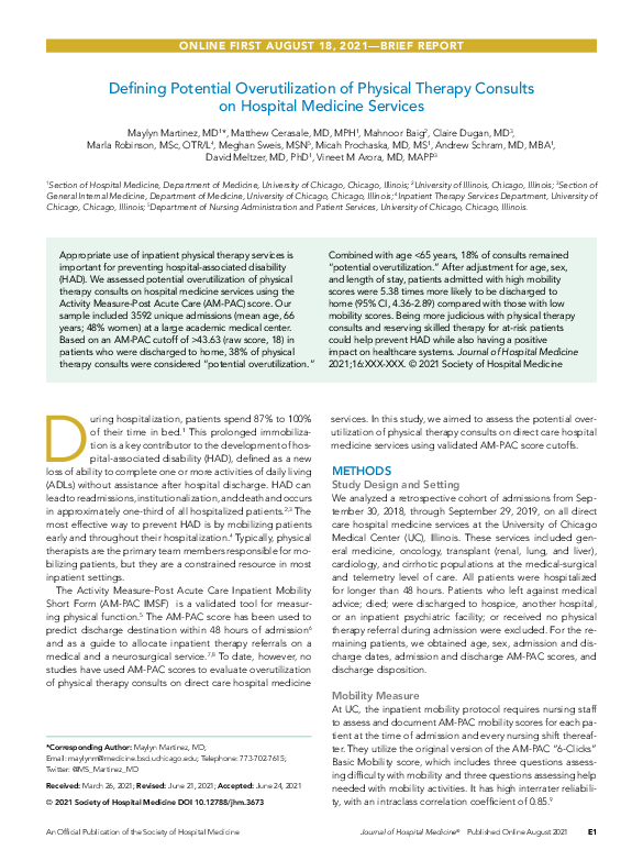 (PDF) Defining Potential Overutilization of Physical Therapy Consults ...