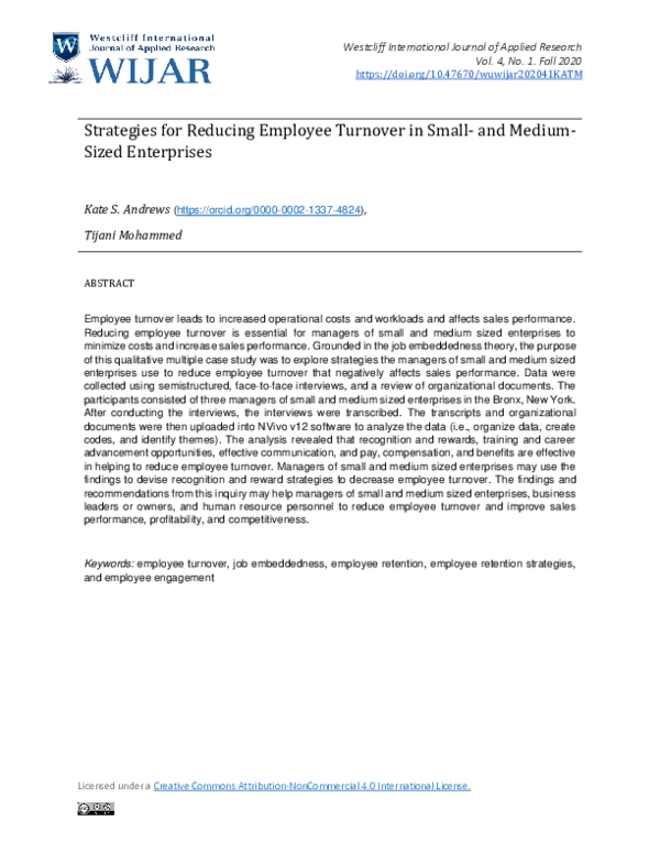 (PDF) Strategies for Reducing Employee Turnover in Small- and Medium - Strategies To Reduce Employee Turnover Pdf